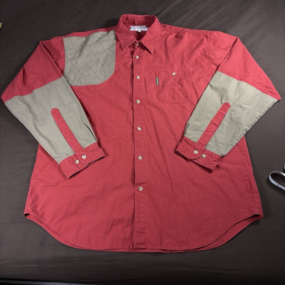 Vintage Columbia Sportswear Hunting Shooting Shirt Mens XL Red Quilted Shoulder